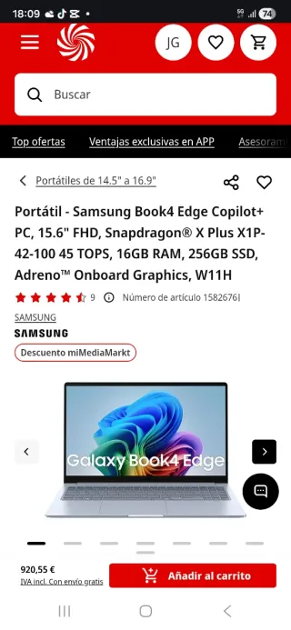 Samsung Book4 Edge 15.6 Snapdragon X Plus 16GB