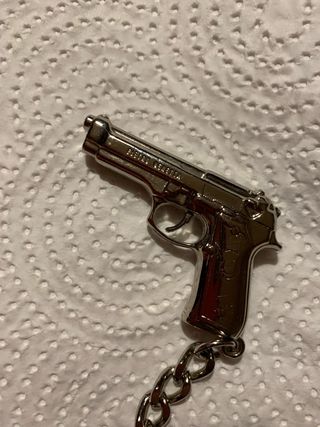 Portachiavi pistola ottone argentato
