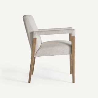 Silla con brazos madera natural y tela beige