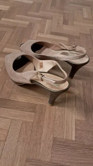 Sandalias Patricia Miller Tacon Peep Toe Oro/Plata