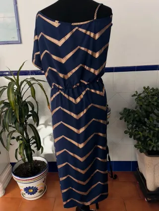 Vestido azul con detalles dorados