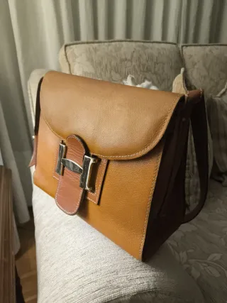 Bolso Piel Vintage Hebilla H Marrón