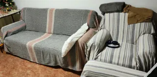 2 Sillones de tela beige y gris