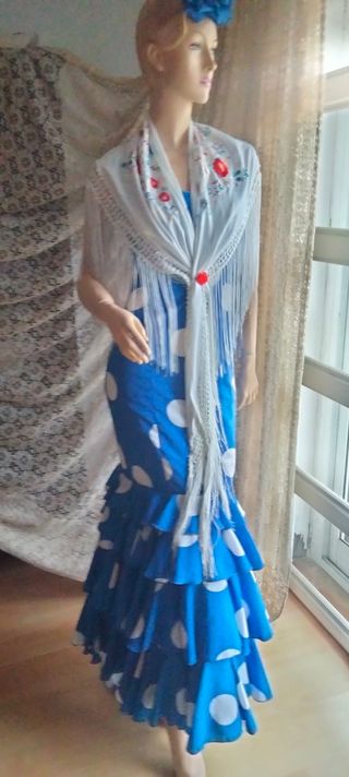 Traje Flamenca Volantes Lunares Talla 36-38