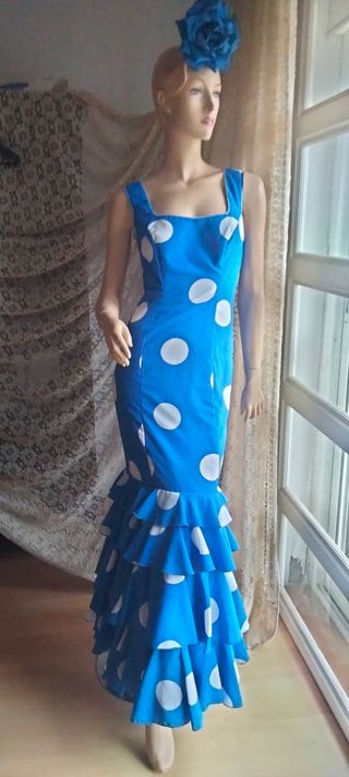 Traje Flamenca Volantes Lunares Talla 36-38