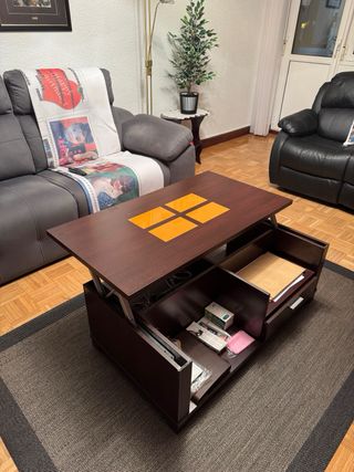 Mesa de centro madera marrón y naranja