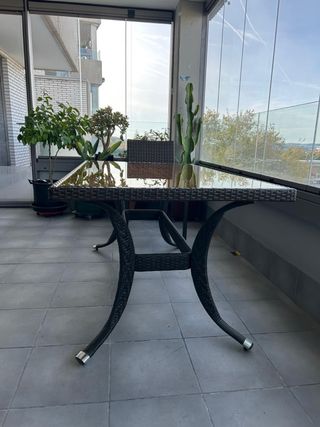 Mesa Comedor Terraza + 6 Sillas Mimbre