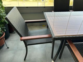 Mesa Comedor Terraza + 6 Sillas Mimbre