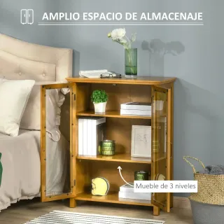 Aparador de madera con puertas de cristal