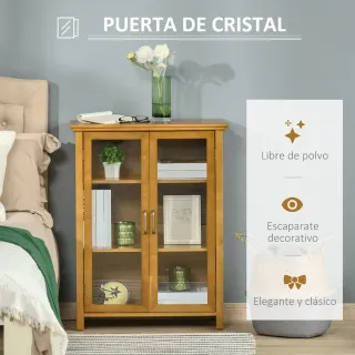 Aparador de madera con puertas de cristal