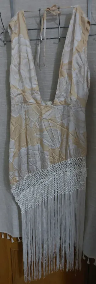 Vestido fiesta amarillo/blanco con flecos