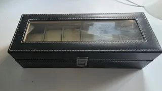 Caja para 6 relojes negra y beige. Sin 1 añmohada