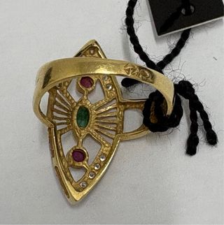 Anillo Oro Lanzadera con Esmeralda y Rubíes