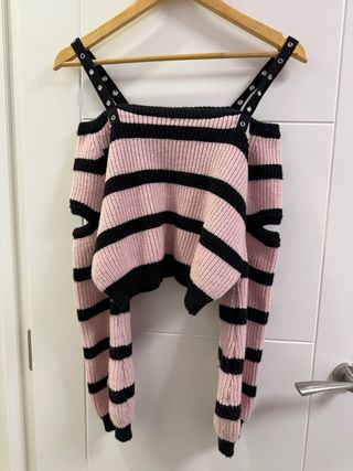 Top corto rayas rosa y negro