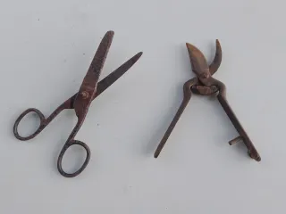 Tijeras y podadera antiguas oxidadas