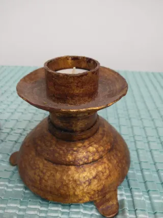 Pareja Candelabros Hierro Dorado