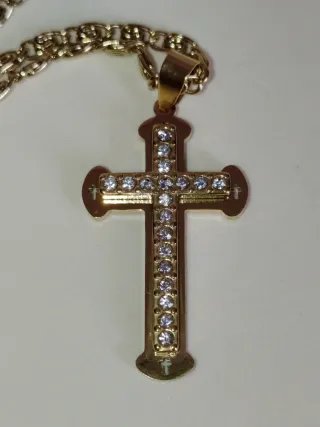 Collana Croce Dorata Brillantinata Protezione