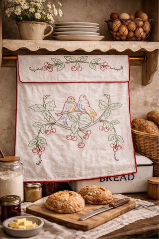 Cortina bordada francesa antigua