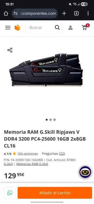 Memoria RAM G.Skill Ripjaws V DDR4 16GB