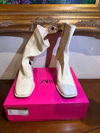 Botines Zara Tacón Beige Talla 37