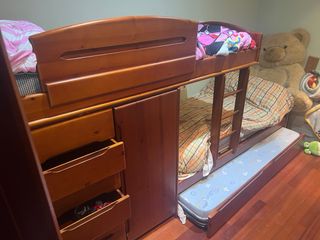 Cama nido madera natural con armario