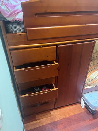 Cama nido madera natural con armario