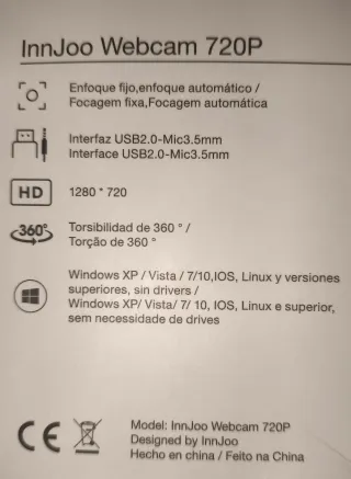 Webcam Innjoo HD720P USB Negra