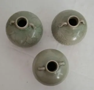 Juego 3 Jarrón Celadon Hecho a Mano