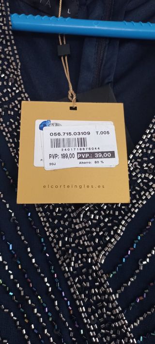 Vestido fiesta mujer azul con pedrería.