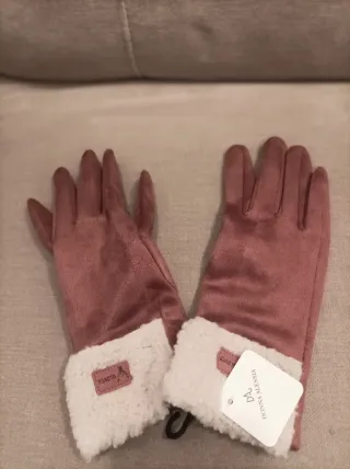 Guantes DONNA ALESSIA gamuza camel y puño blanco