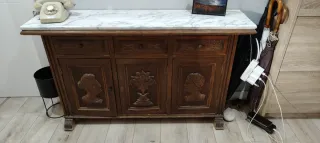 Mueble auxiliar antiguo madera y mármol