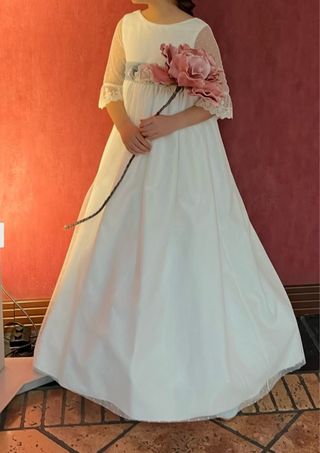 Vestido Comunión Blanco y azul Talla 10