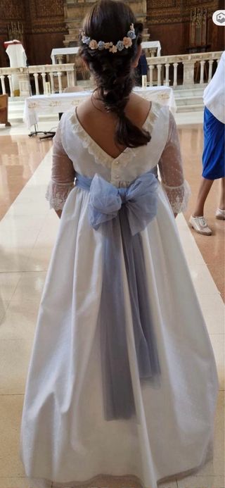 Vestido Comunión Blanco y azul Talla 10