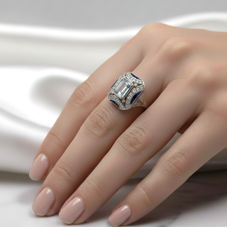 Anillo Tynel Art Deco Platino Zafiros Brillantes