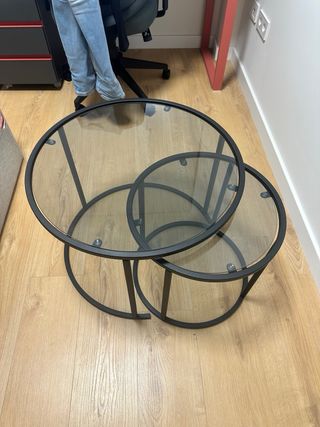 Mesa de centro redonda cristal y metal