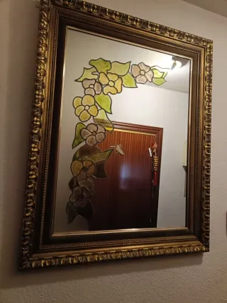 Espejo decorado flores dorado