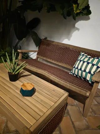 Banco y mesa de exterior | Mimbre y Madera