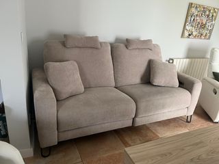 Sofá Reclinable Beige Tela