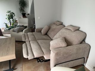 Sofá Reclinable Beige Tela