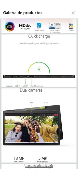 Tablet/Portátil ASUS OLED 13 2en1 + teclado + Pen.