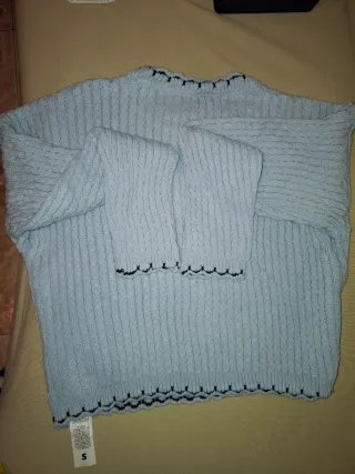 Suéter grueso de lana azul talla S