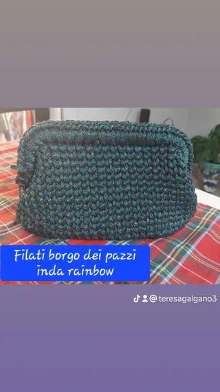 Borsa uncinetto verde e argento