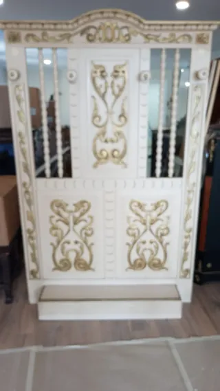 Perchero Antiguo Blanco y Dorado