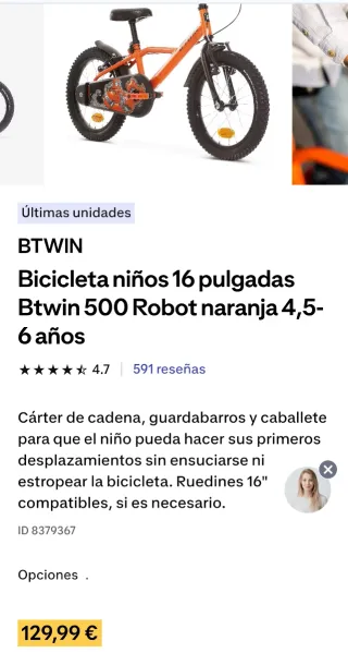 Bicicleta infantil 16 Btwin Naranja Decathlon