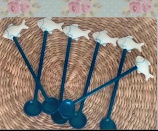 Cucharillas vintage pez azul y blanco