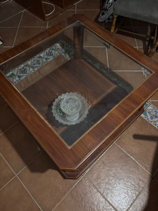 Mesa auxiliar madera y cristal