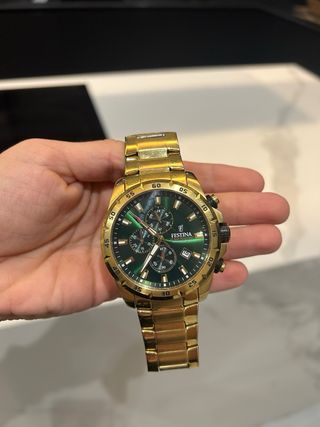 Reloj Festina Cronógrafo Hombre Dorado Verde