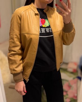 Giacca in pelle bomber beige domma vintage