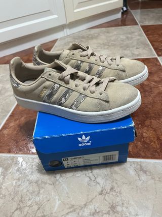 Zapatillas Adidas Campus J Talla 36 Beige/ Marrón