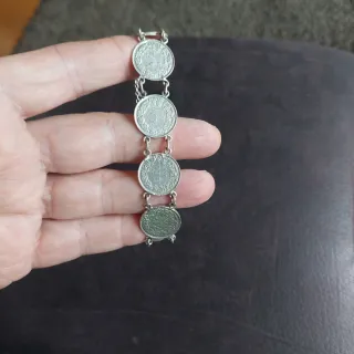 Pulsera monedas plata 1 Franco y 1/2 Franco